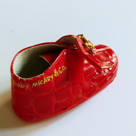 Baby Mickey and Co Red Faux Leather Logo Dress Shoes with Gold Details Size 2M - Picture 7 of 12